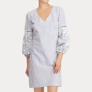 Lauren by Ralph Lauren “Lucinda” Striped Day Dress w/ Embroidered Sleeves, Sz 6